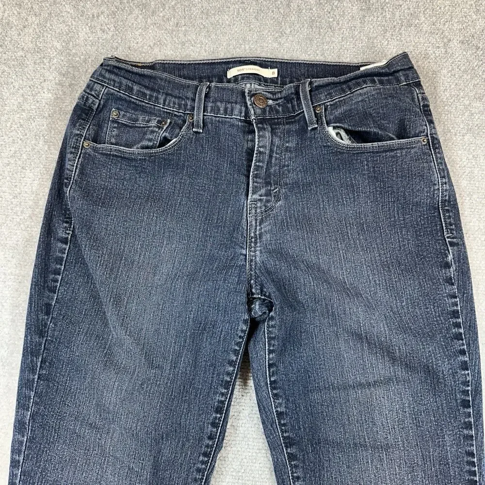 Levis 505 Straight Leg Jeans Womens Size 8 Dark Wash Denim Mid Rise Stretch